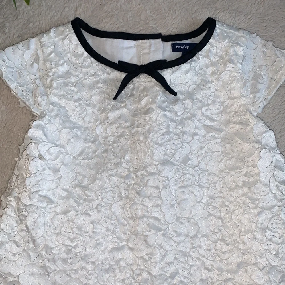 GAP Kids White Floral Dress with Black bow and Trim details